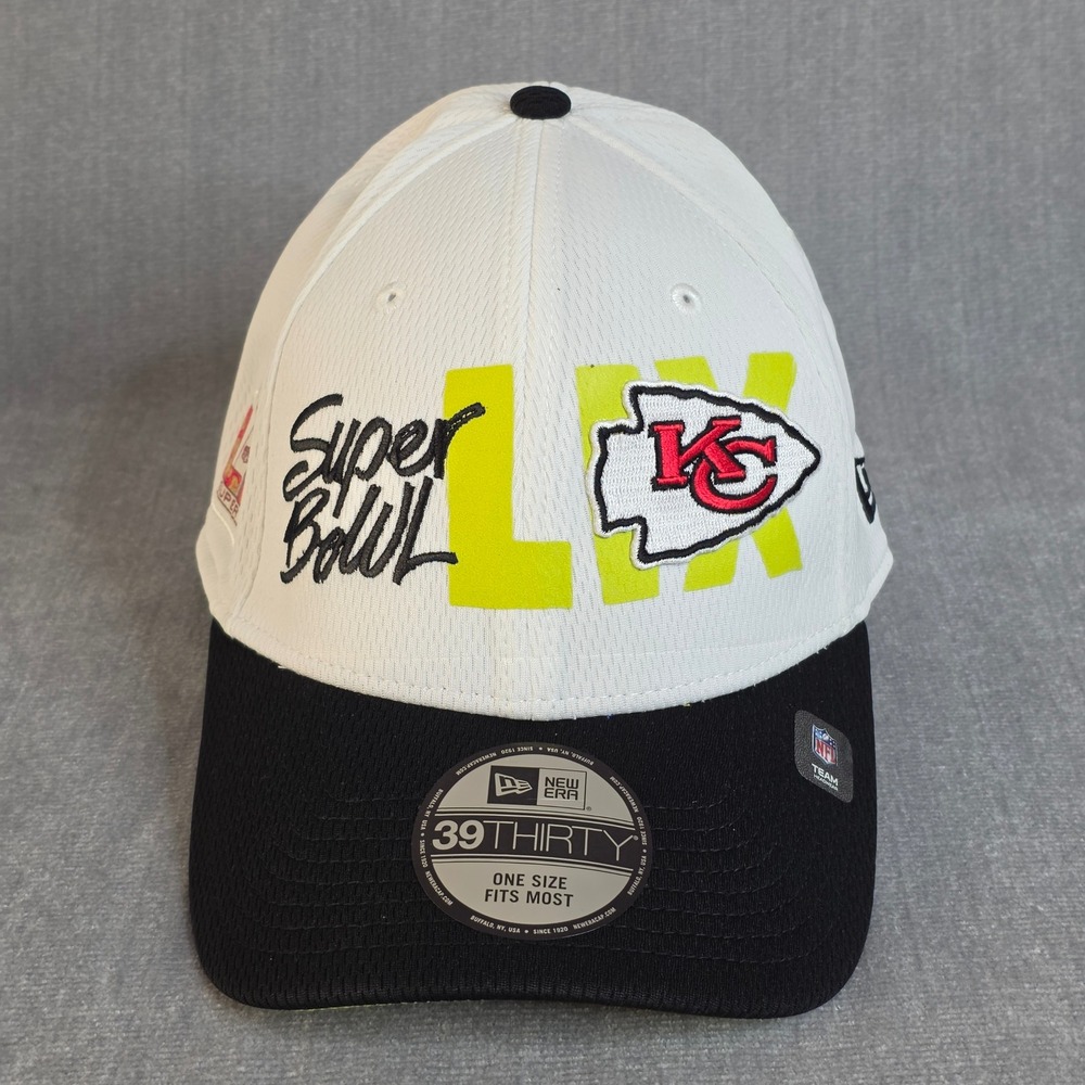 New‎ Era Kansas City Chiefs Hat Mens M/L White Super Bowl LIX 39THIRTY Flex Fit